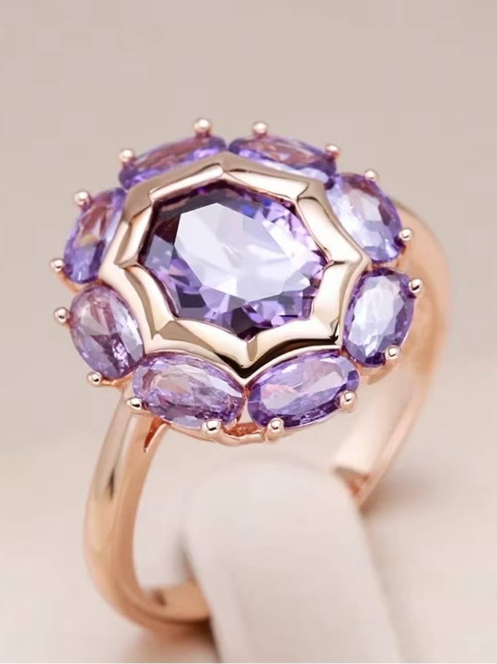 Rose Gold Purple Halo Statement Ring